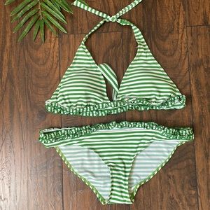 GAP Green and White Striped Bikini